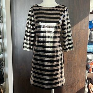 NWT Vince Camuto black & rose gold striped dress